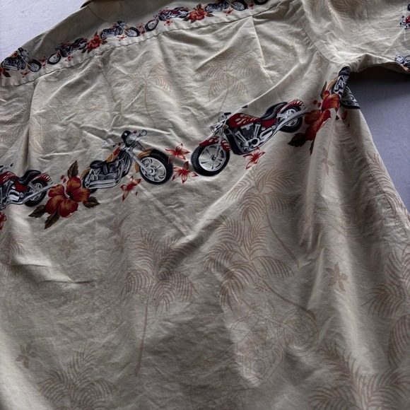 Winnie Fashion L Hawaiian Aloha Shirt Motorcycles Hibiscus Made in Hawaii Cotton - Picture 6 of 9